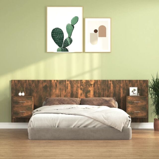 Berkfield Home Bed Headboard with Cabinets Smoked Oak Engineered Wood in Brown - image 1