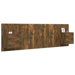 Berkfield Home Bed Headboard with Cabinets Smoked Oak Engineered Wood in Brown - thumbnail 3