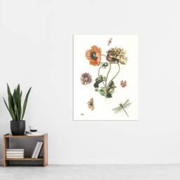 "Artery8 Poppies Butterflies & Dragonfly Teyler Wall Art Poster Print in White - Size: W24"" x H32""" - thumbnail 4