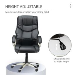 HOMCOM Executive Office Chair Faux Leather Computer Desk Chair w/ Wheel in Black - thumbnail 4