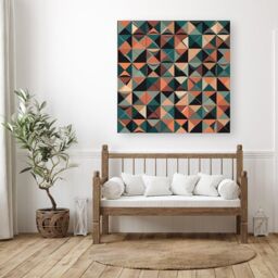 "Warren Reed - Designer Geometric Print Pattern Canvas in Green - Size: W16"" x H16""" - thumbnail 3