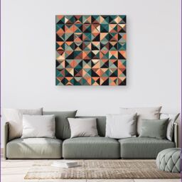 "Warren Reed - Designer Geometric Print Pattern Canvas in Green - Size: W16"" x H16""" - thumbnail 4