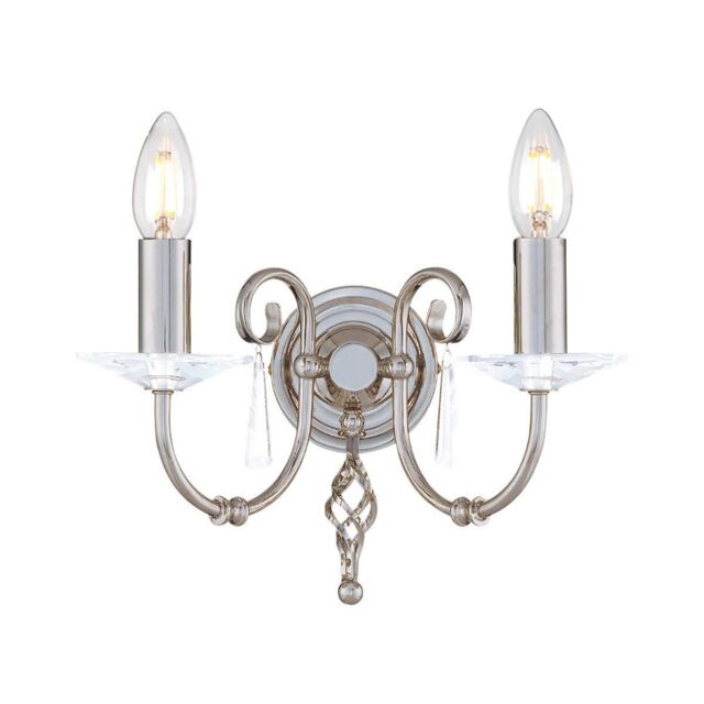 Netlighting Aegean 2 Light Indoor Candle Wall Light Polished Nickel E14 in Grey
