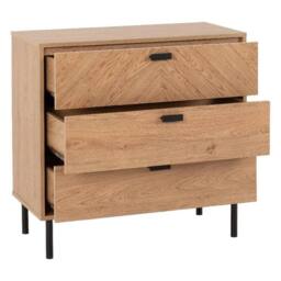 FORGEVIO Herringbone Medium Oak 3 Drawer Bedroom Storage Chest in Beige - thumbnail 2