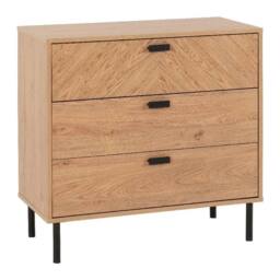 FORGEVIO Herringbone Medium Oak 3 Drawer Bedroom Storage Chest in Beige - thumbnail 1