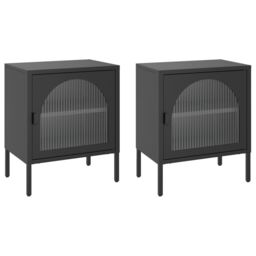 Berkfield Home Nightstands 2 pcs Black 50x35x60 cm Glass & Steel - Size: 50 x 35 x 60 cm - thumbnail 2