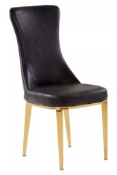 Orsina Black Leather Dining Chair, Effortless Cleaning Lounge Chair for Living Room, Space-Saving Dining Chair in Gold