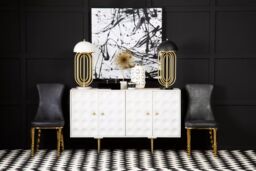 Orsina Black Leather Dining Chair, Effortless Cleaning Lounge Chair for Living Room, Space-Saving Dining Chair in Gold - thumbnail 6