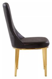Orsina Black Leather Dining Chair, Effortless Cleaning Lounge Chair for Living Room, Space-Saving Dining Chair in Gold - thumbnail 3