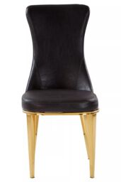 Orsina Black Leather Dining Chair, Effortless Cleaning Lounge Chair for Living Room, Space-Saving Dining Chair in Gold - thumbnail 2