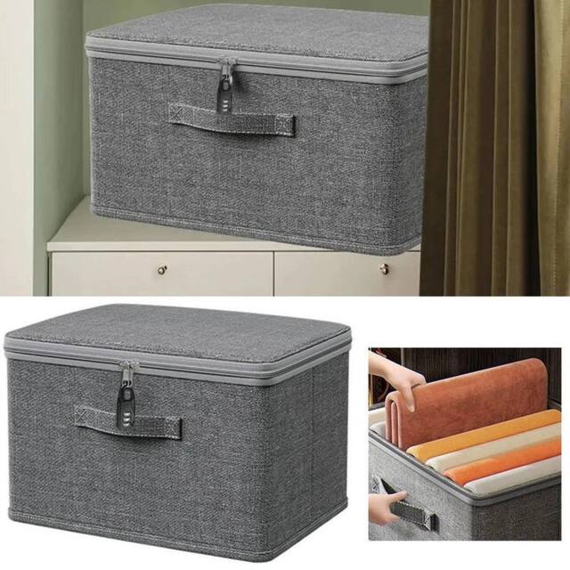 KORVIXA Large Foldable Canvas Folding Fabric Clothes Baskets in Grey - Size: 900mm - image 1