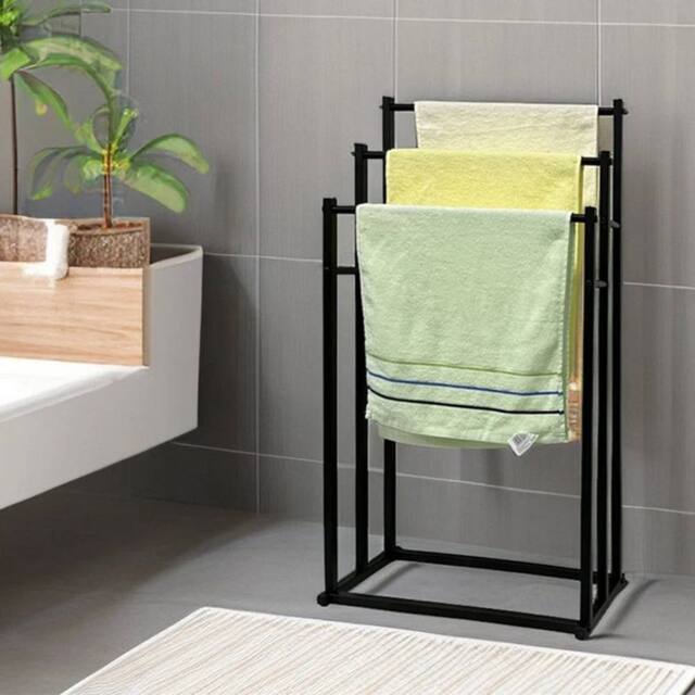 EONLION 3 Tier Free Standing Towel Rail Towel Holder in Black - image 1