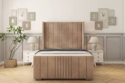 "Sloomy Hargrave Naples Frame-Mattress-50"" Upholstered Wingback Headboard in Light Brown - Size: Double" - thumbnail 1