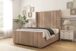 "Sloomy Hargrave Naples Frame-Mattress-50"" Upholstered Wingback Headboard in Light Brown - Size: Double" - thumbnail 2
