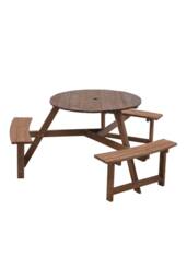 Living and Home 6-Person Round Wood Picnic Table and Bench Set in Brown - thumbnail 4