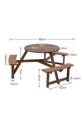 Living and Home 6-Person Round Wood Picnic Table and Bench Set in Brown - thumbnail 6