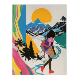 "Artery8 Hiker Bright Sun Mountains Abstract Colourful Wall Art Print - Size: W24"" x H32""" - thumbnail 1