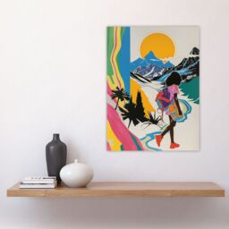 "Artery8 Hiker Bright Sun Mountains Abstract Colourful Wall Art Print - Size: W24"" x H32""" - thumbnail 4