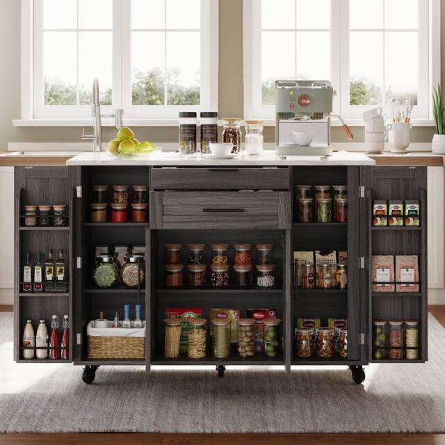 Merax Rolling Kitchen Island Trolley with Foldable Worktop, Kitchen Cart in Grey - image 1
