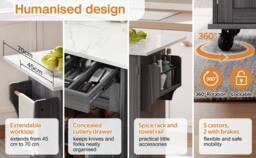 Merax Rolling Kitchen Island Trolley with Foldable Worktop, Kitchen Cart in Grey - thumbnail 9