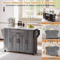 Merax Rolling Kitchen Island Trolley with Foldable Worktop, Kitchen Cart in Grey - thumbnail 6