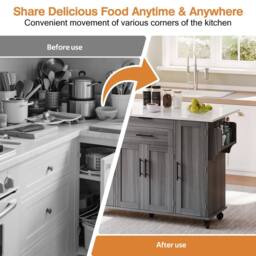 Merax Rolling Kitchen Island Trolley with Foldable Worktop, Kitchen Cart in Grey - thumbnail 4