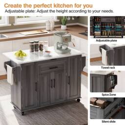 Merax Rolling Kitchen Island Trolley with Foldable Worktop, Kitchen Cart in Grey - thumbnail 3