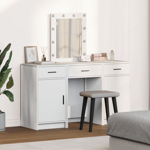 Berkfield Home 3 Piece Dressing Table Set with LED White Engineered Wood - image 1