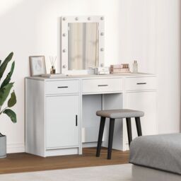 Berkfield Home 3 Piece Dressing Table Set with LED White Engineered Wood - thumbnail 1