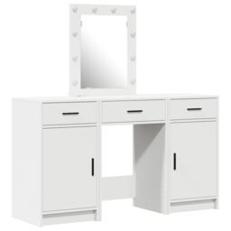 Berkfield Home 3 Piece Dressing Table Set with LED White Engineered Wood - thumbnail 2
