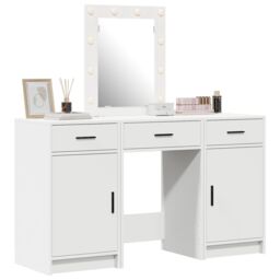 Berkfield Home 3 Piece Dressing Table Set with LED White Engineered Wood - thumbnail 3