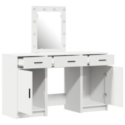 Berkfield Home 3 Piece Dressing Table Set with LED White Engineered Wood - thumbnail 4