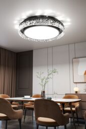 Living and Home Luxury Crystal Round Ceiling Light in Black - thumbnail 2