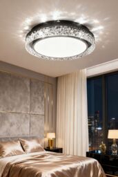 Living and Home Luxury Crystal Round Ceiling Light in Black