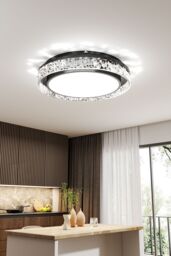 Living and Home Luxury Crystal Round Ceiling Light in Black - thumbnail 3