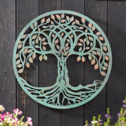 mysmartbuy Tree of Life - 50 cm Verdigris Outdoor Wall Art with Rustic Metal Finish, Easy to Hang in Green