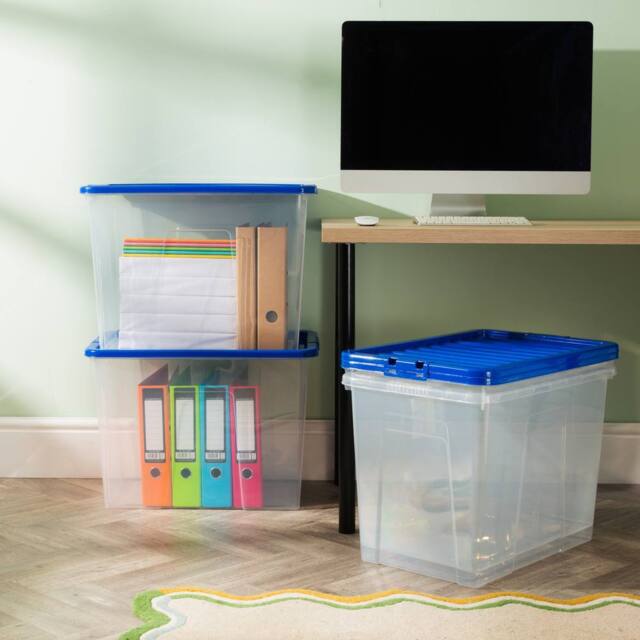 Wham Crystal 80L Clear Box & Stronger Lid PK4 in Blue - image 1