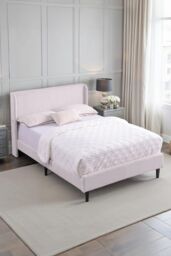 More4Homes Dereham Cord Fabric Winged Double Bed Frame in Ivory - thumbnail 1