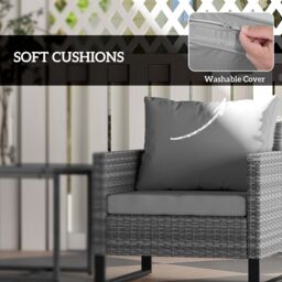 OUTSUNNY 3PCS Rattan Bistro Set Glass Top Table & Chairs with 4 Cushions in Light Grey - thumbnail 6