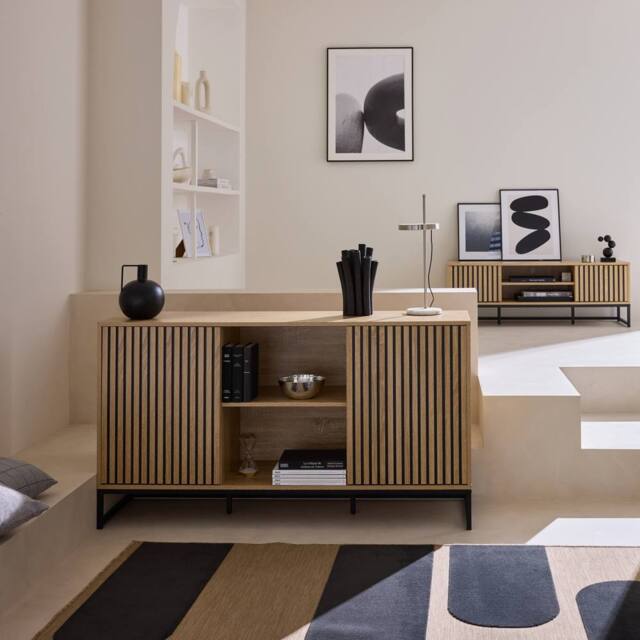 sweeek 140cm contemporary sideboard, wood-effect & 2 doors in Brown - image 1