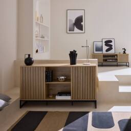 sweeek 140cm contemporary sideboard, wood-effect & 2 doors in Brown - thumbnail 1