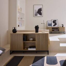 sweeek 140cm Contemporary Sideboard Wood-effect & 2 Doors in Light Brown