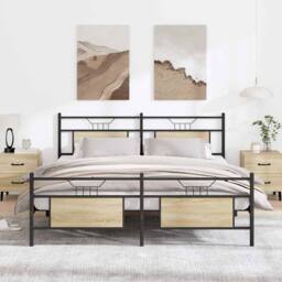Berkfield Home Metal Bed Frame without Mattress Sonoma Oak 180x200 cm Super King in Light Brown - thumbnail 2