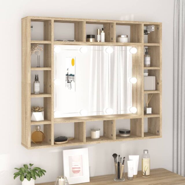 Berkfield Home Mirror Cabinet with LED Sonoma Oak 91x15x76.5 cm in Brown - image 1