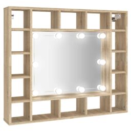 Berkfield Home Mirror Cabinet with LED Sonoma Oak 91x15x76.5 cm in Brown - thumbnail 2
