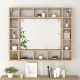 Berkfield Home Mirror Cabinet with LED Sonoma Oak 91x15x76.5 cm in Brown - thumbnail 5