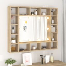 Berkfield Home Mirror Cabinet with LED Sonoma Oak 91x15x76.5 cm in Brown - thumbnail 4