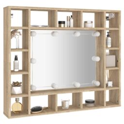 Berkfield Home Mirror Cabinet with LED Sonoma Oak 91x15x76.5 cm in Brown - thumbnail 6