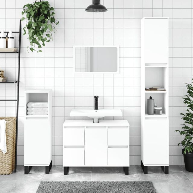 Berkfield Home Bathroom Cabinet White 30x30x100 cm Engineered Wood - Size: 30 x 30 x 100 cm - image 1