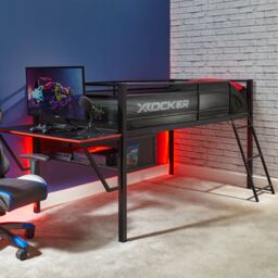 X Rocker Sanctum Mid Sleeper Bunk Bed with Gaming Desk & Underbed Space in Black - Size: Single